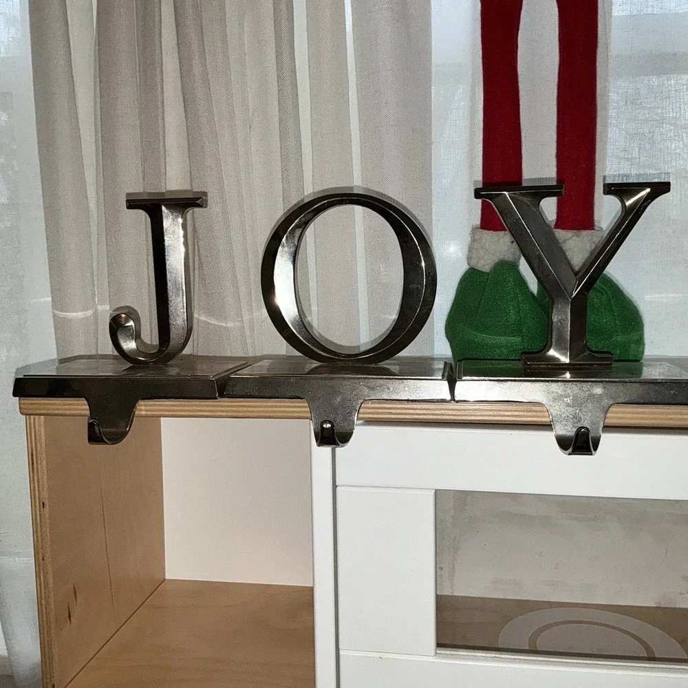 Northlight Set of 3 Shiny Silver Beveled JOY Christmas Stocking Holders Hangers